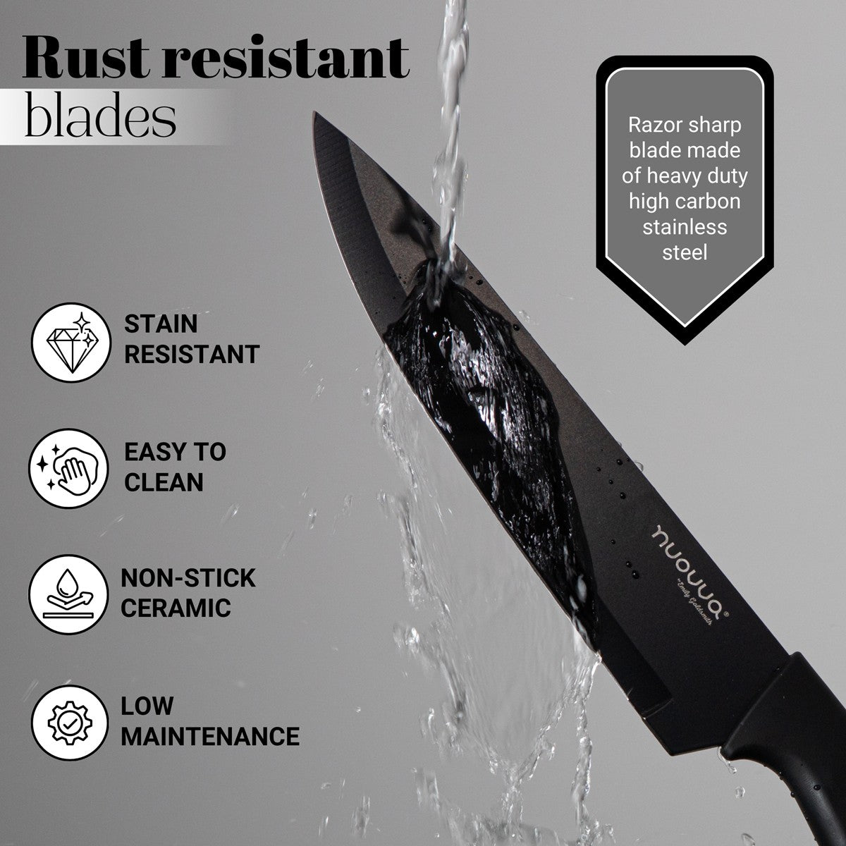 17pcs Black Silicone Kitchen Utensil & Knife Set with Block & Chopping Board