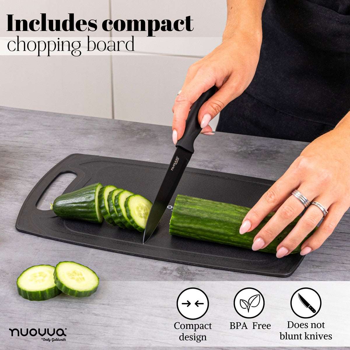 17pcs Black Silicone Kitchen Utensil & Knife Set with Block & Chopping Board
