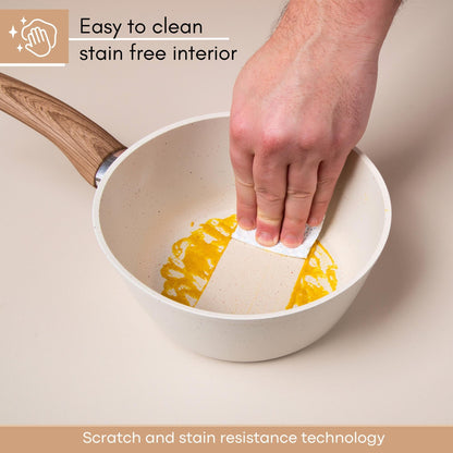 3-Piece Non-Stick Induction Saucepan Set – 16cm 18cm 20cm - Cream Granite