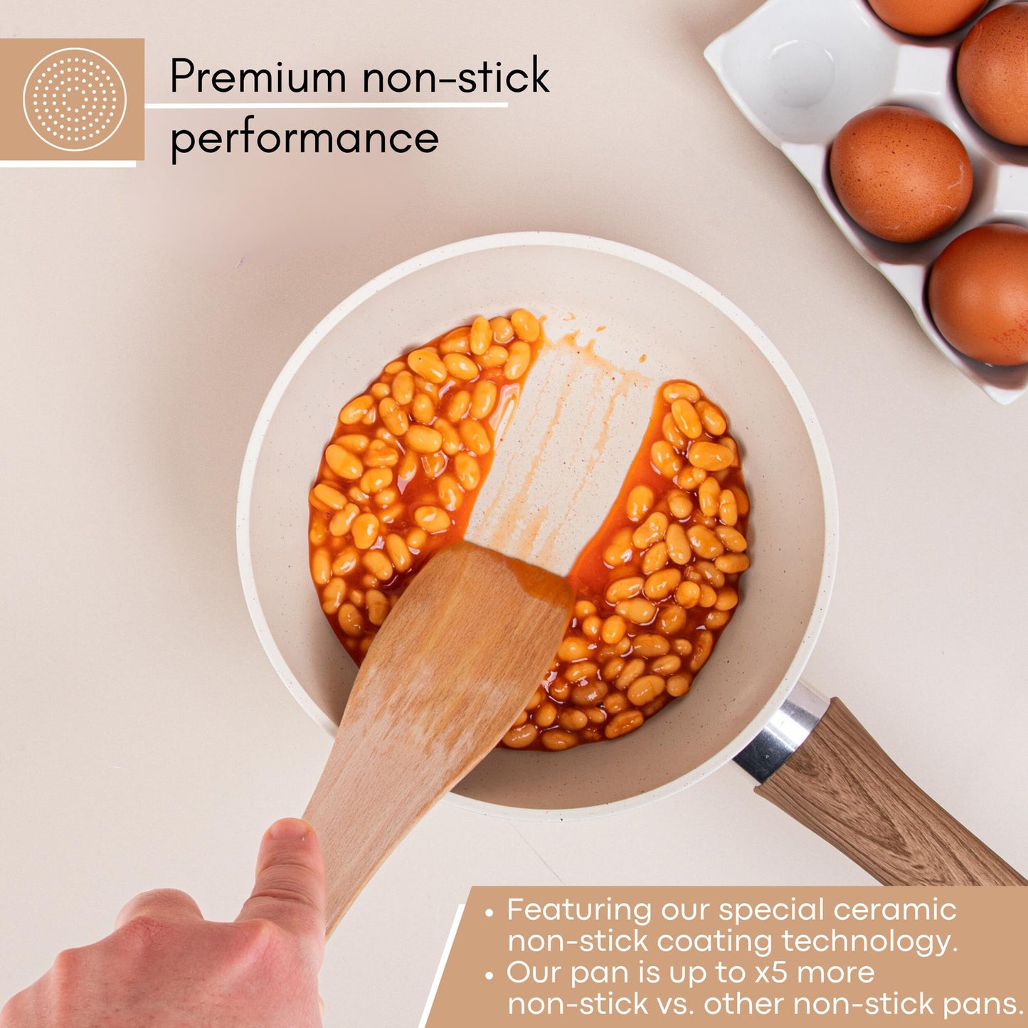 3-Piece Non-Stick Induction Saucepan Set – 16cm 18cm 20cm - Cream Granite