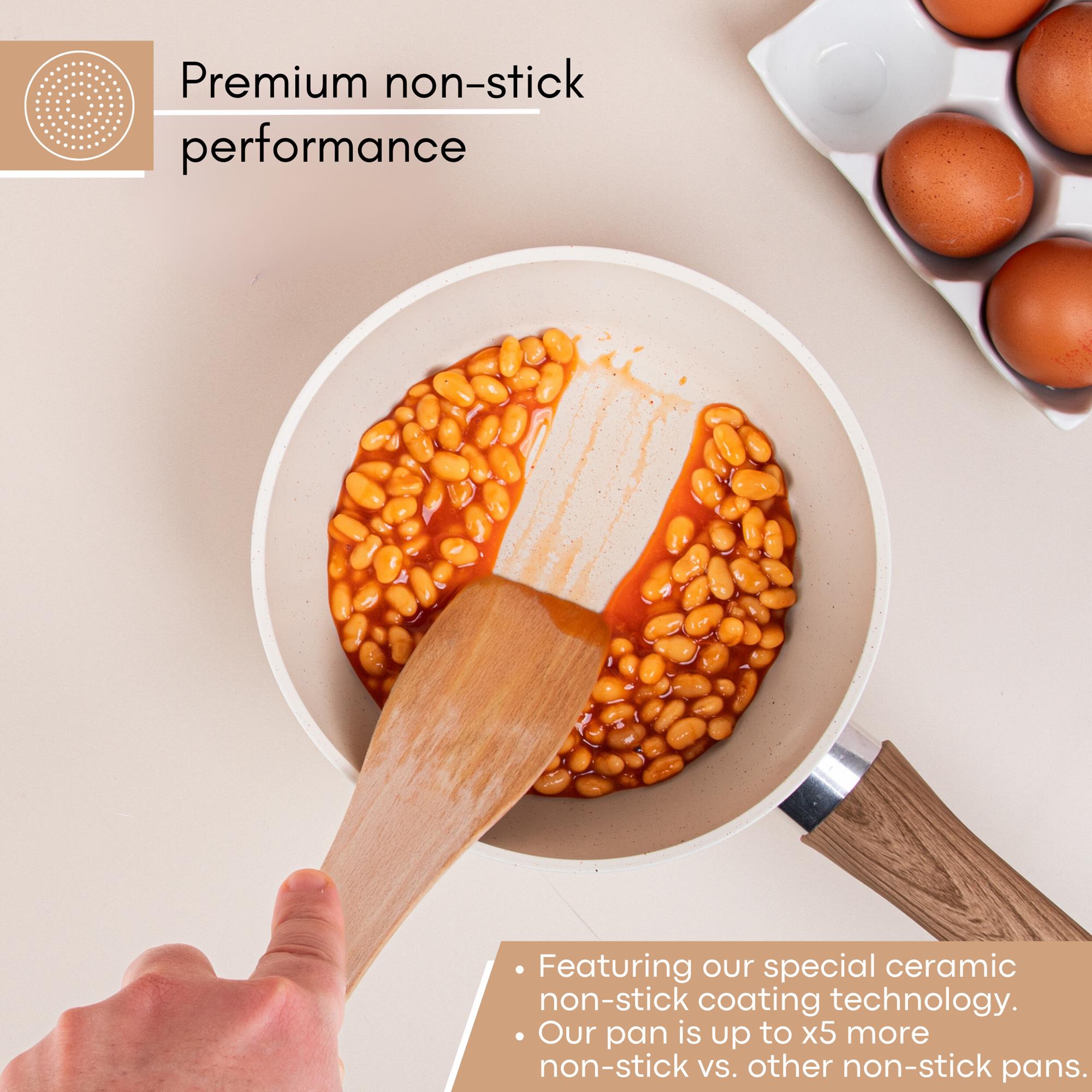 3-Piece Non-Stick Induction Saucepan Set – 16cm 18cm 20cm - Cream Granite