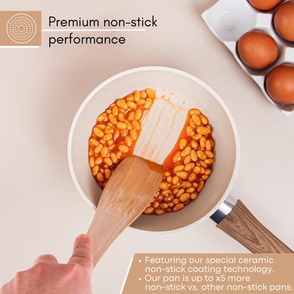 3-Piece Non-Stick Induction Saucepan Set – 16cm 18cm 20cm - Cream Granite