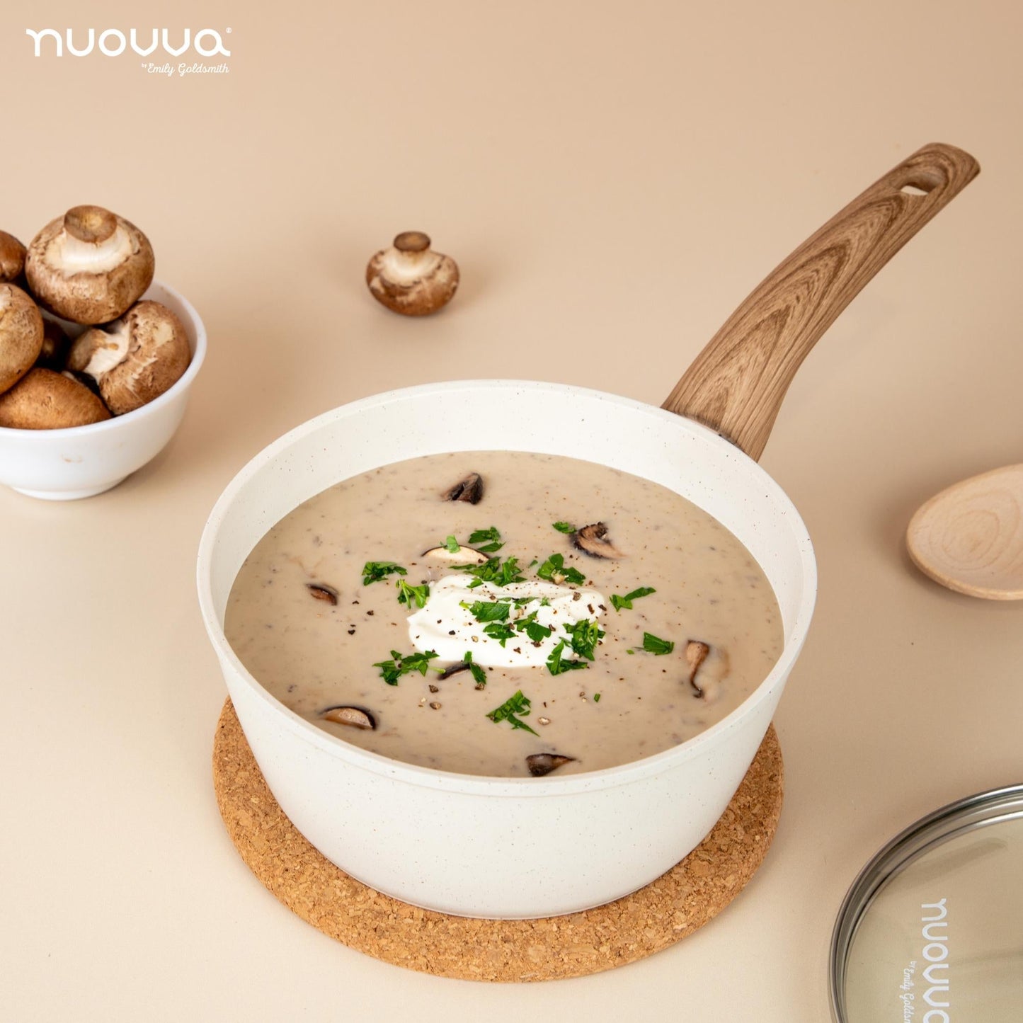 3-Piece Non-Stick Induction Saucepan Set – 16cm 18cm 20cm - Cream Granite