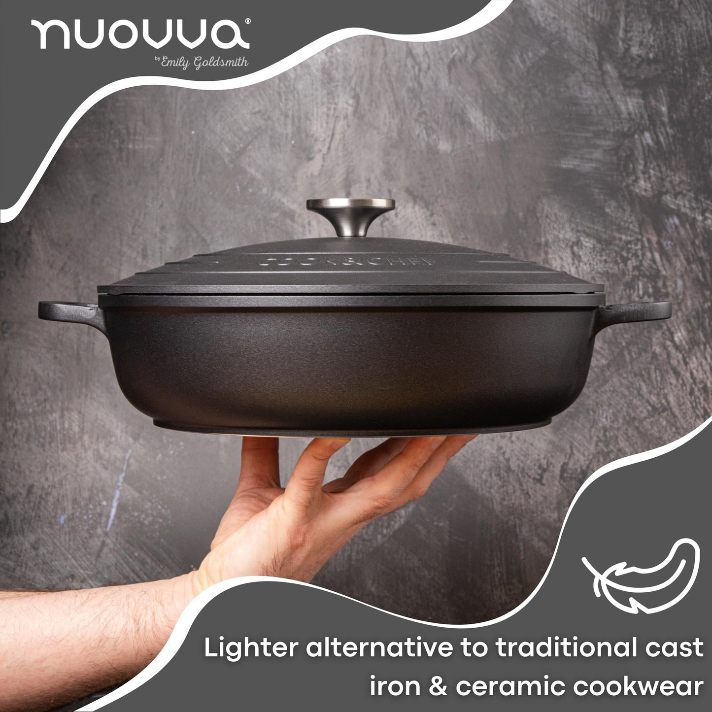 Aluminium Dutch Oven Pot with Lid & Ergonomic Handles Lightweight (3.9L, 22.5cm) Black