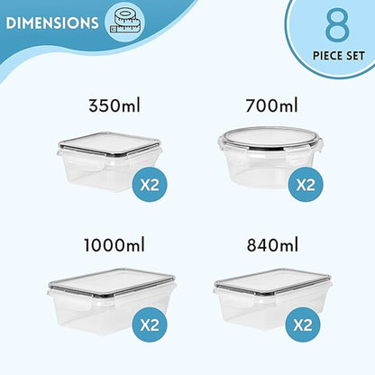 Airtight Food Storage Containers Set – Leak-Proof Meal Prep - Set Of 16 (8 Containers + 8 Lids)