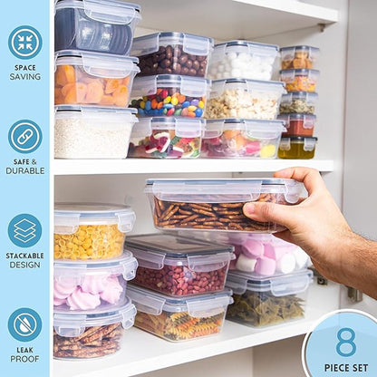 Airtight Food Storage Containers Set – Leak-Proof Meal Prep - Set Of 16 (8 Containers + 8 Lids)