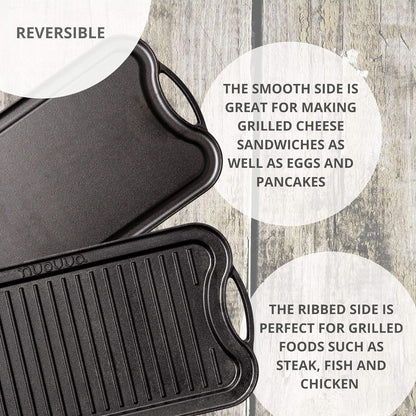 Double Sided Cast Iron Griddle Plate, 50x25cm