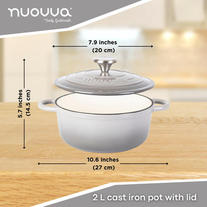 Cast Iron Dutch Oven Casserole Pot with Lid - 20cm (2L) Light Grey