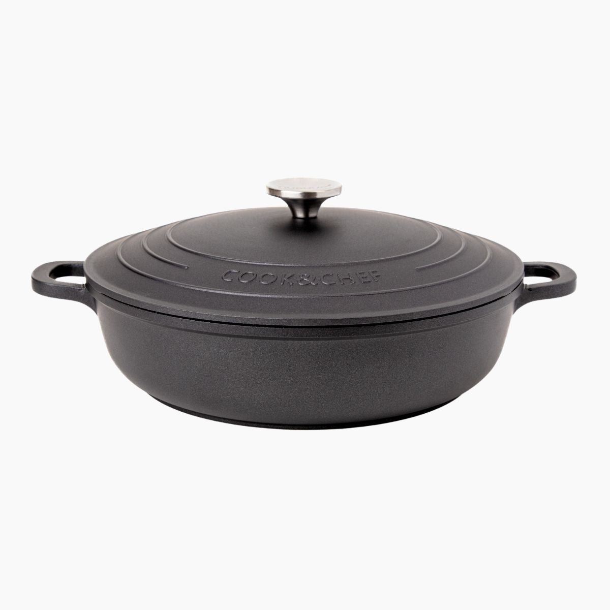 Aluminium Dutch Oven Pot with Lid & Ergonomic Handles Lightweight (3.9L, 22.5cm) Black