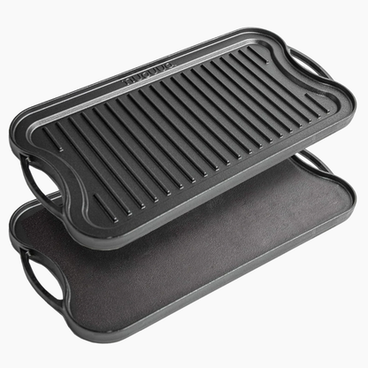 Double Sided Cast Iron Griddle Plate, 50x25cm