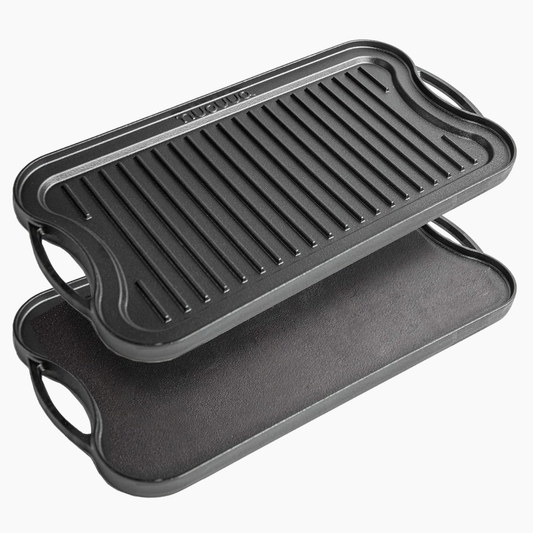 Double Sided Cast Iron Griddle Plate, 50x25cm