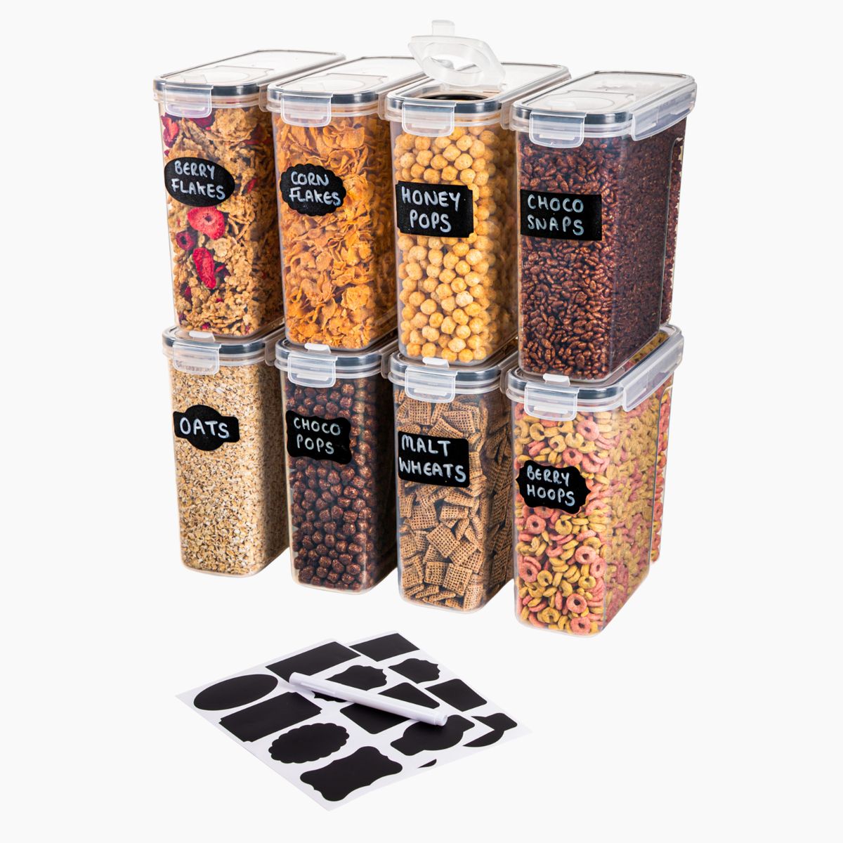 Airtight BPA-Free Cereal Food Storage Containers - 2.5L - Set Of 8