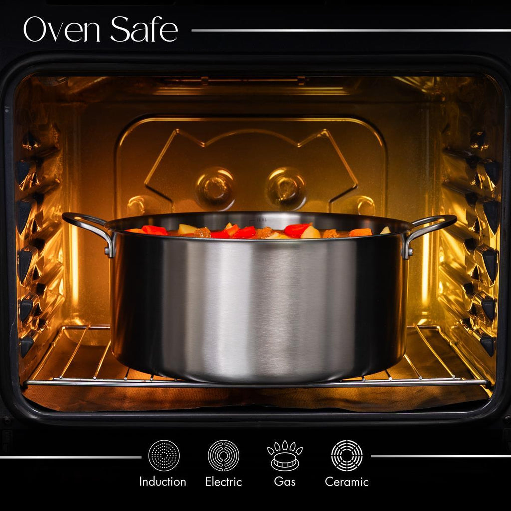Stainless Steel Cooking Pot with Glass Lid – Induction & Oven Safe Stockpot - 11.8L- 32cm