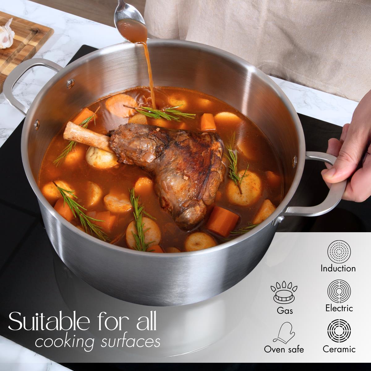 Stainless Steel Cooking Pot with Glass Lid – Induction & Oven Safe Stockpot - 11.8L- 32cm